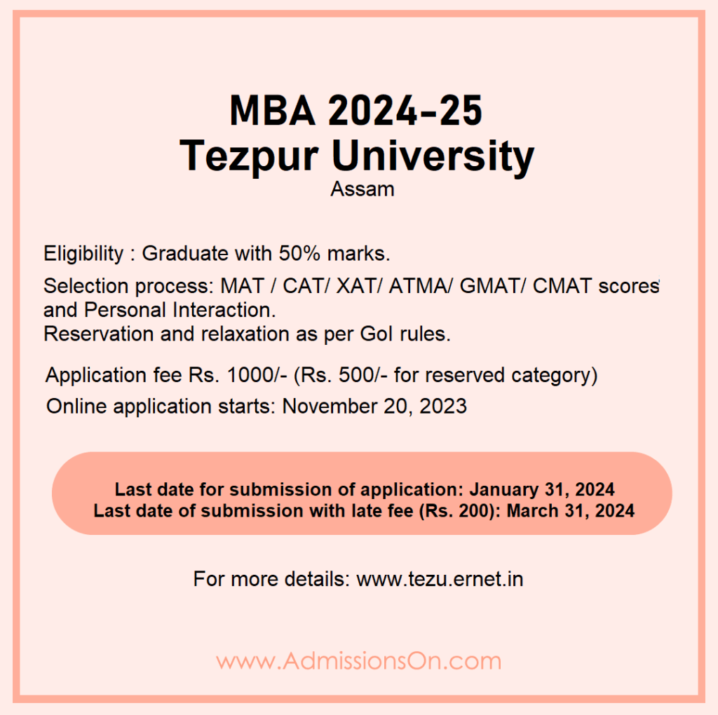 MBA Tezpur University - Admission notice for 2024