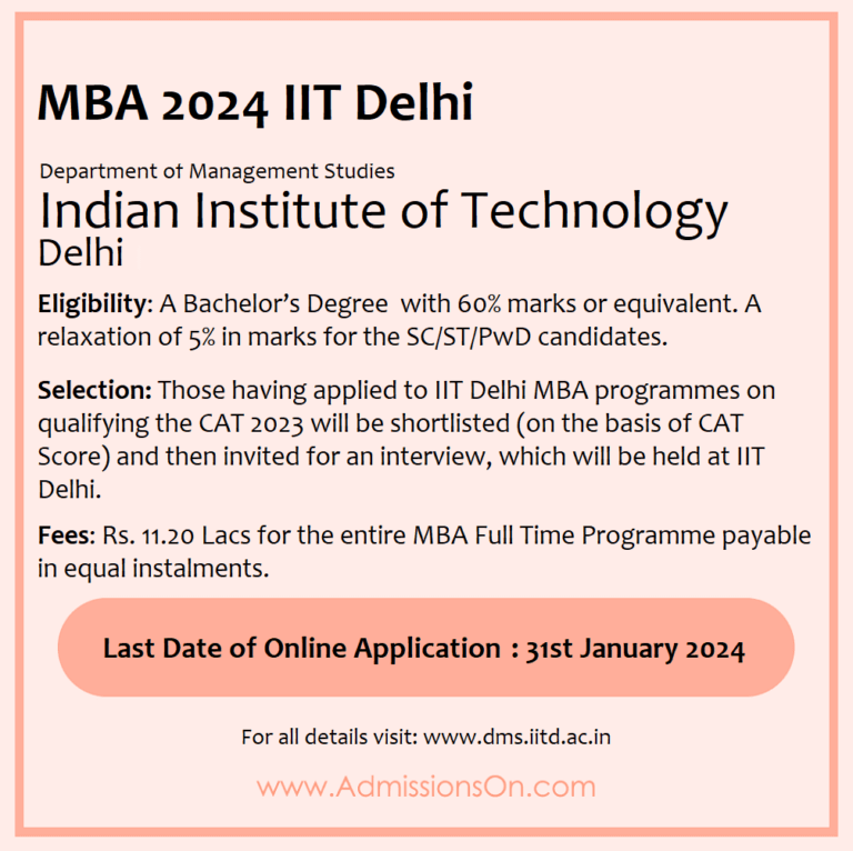 MBA 2024 IIT Delhi Admissions On