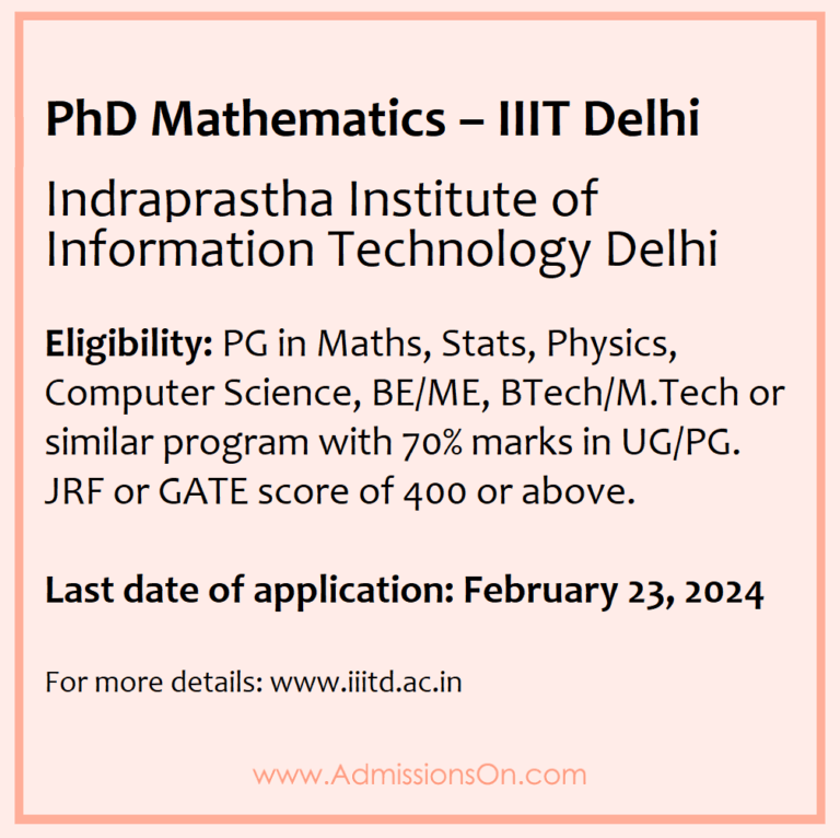 PhD Mathematics IIIT Delhi - Admissions On