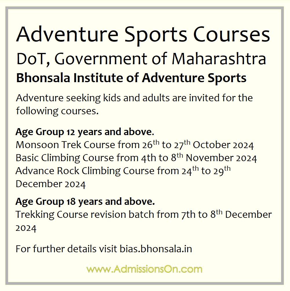 Adventure Sports Courses in India admission notification