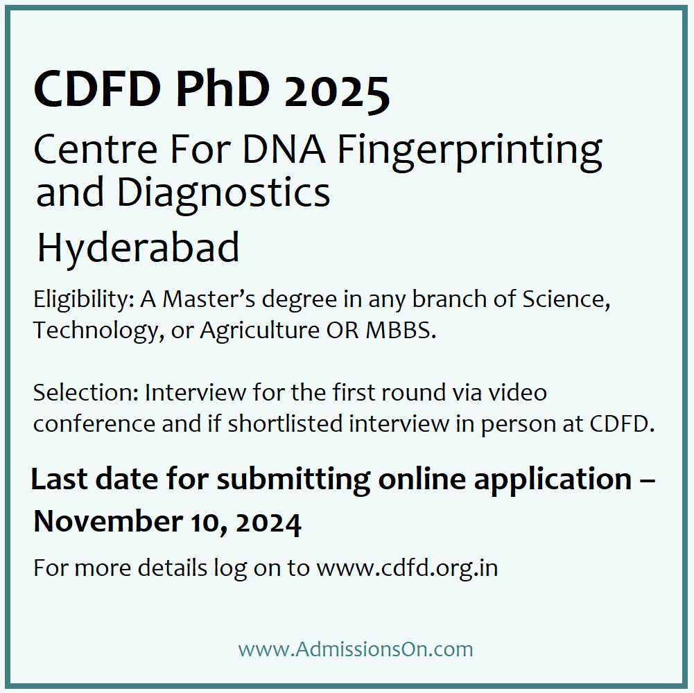 CDFD PhD 2025 notification