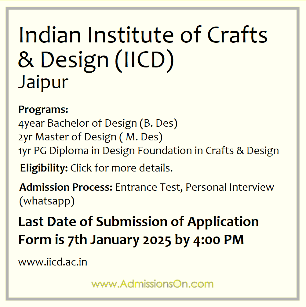 Admission notification IICD Design Courses 2025