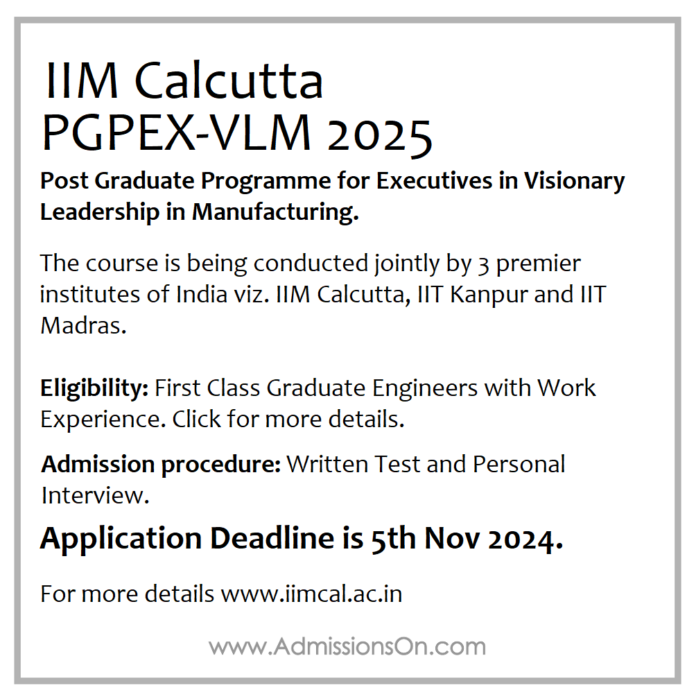 IIM Calcutta PGPEX-VLM 2025 Admission alert