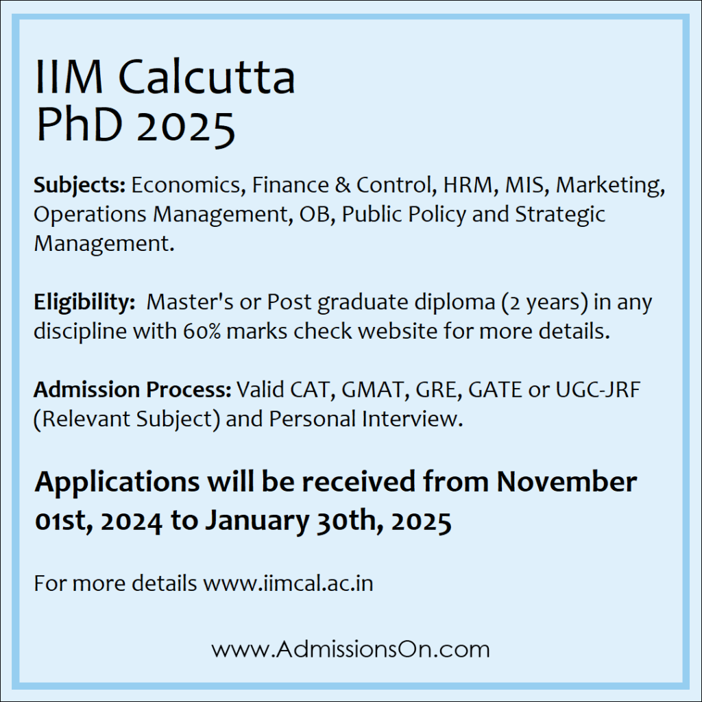 IIM Calcutta PhD 2025 information.