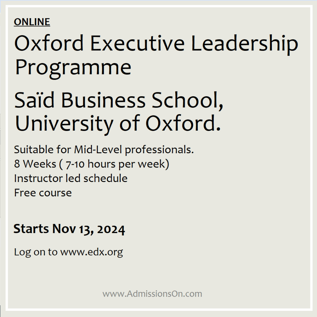 Oxford Executive Leadership Program 2024 notification