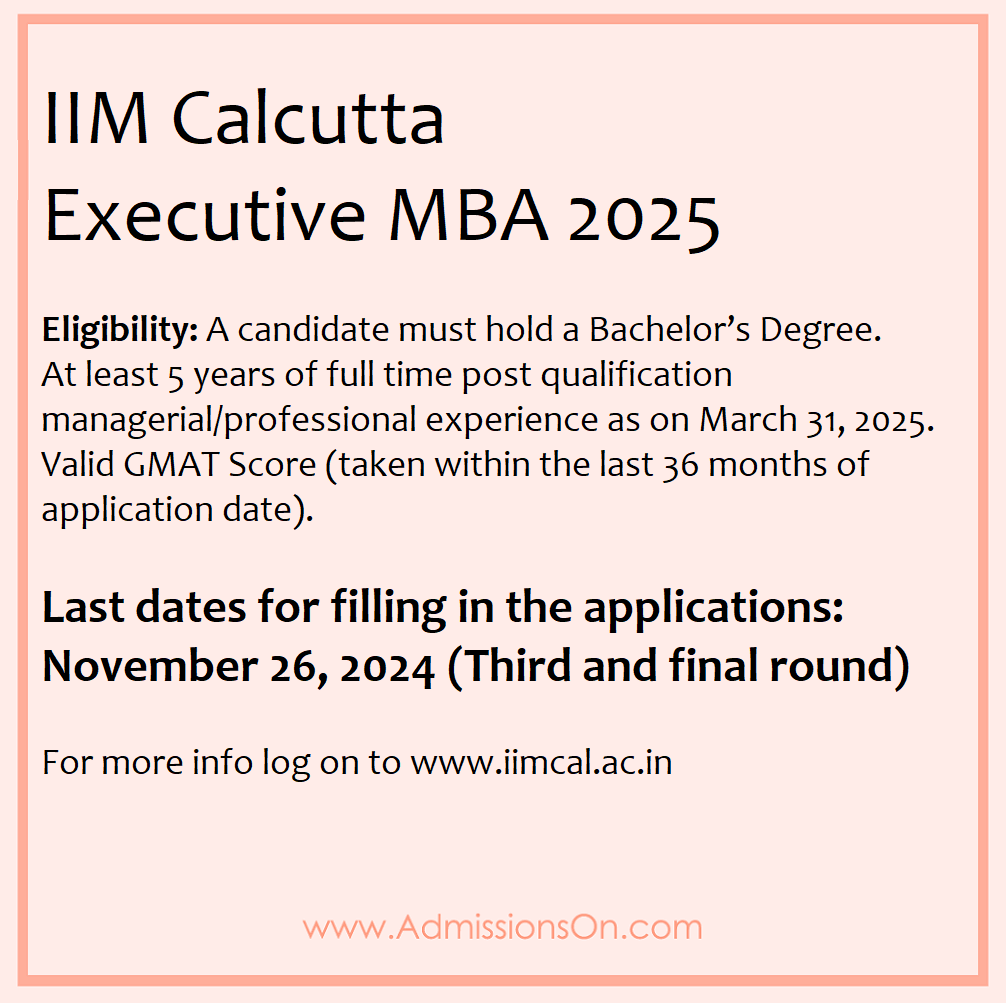 IIM Calcutta Executive MBA 2025 Admission Alert