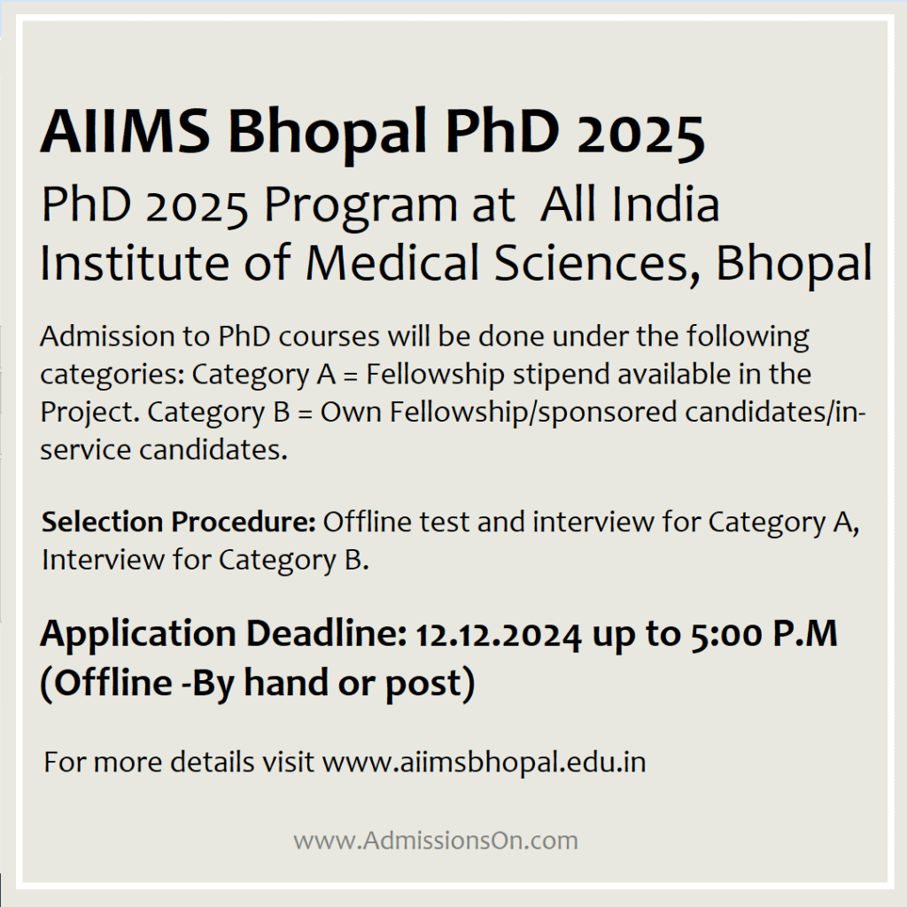 AIIMS Bhopal PhD 2025 Notice