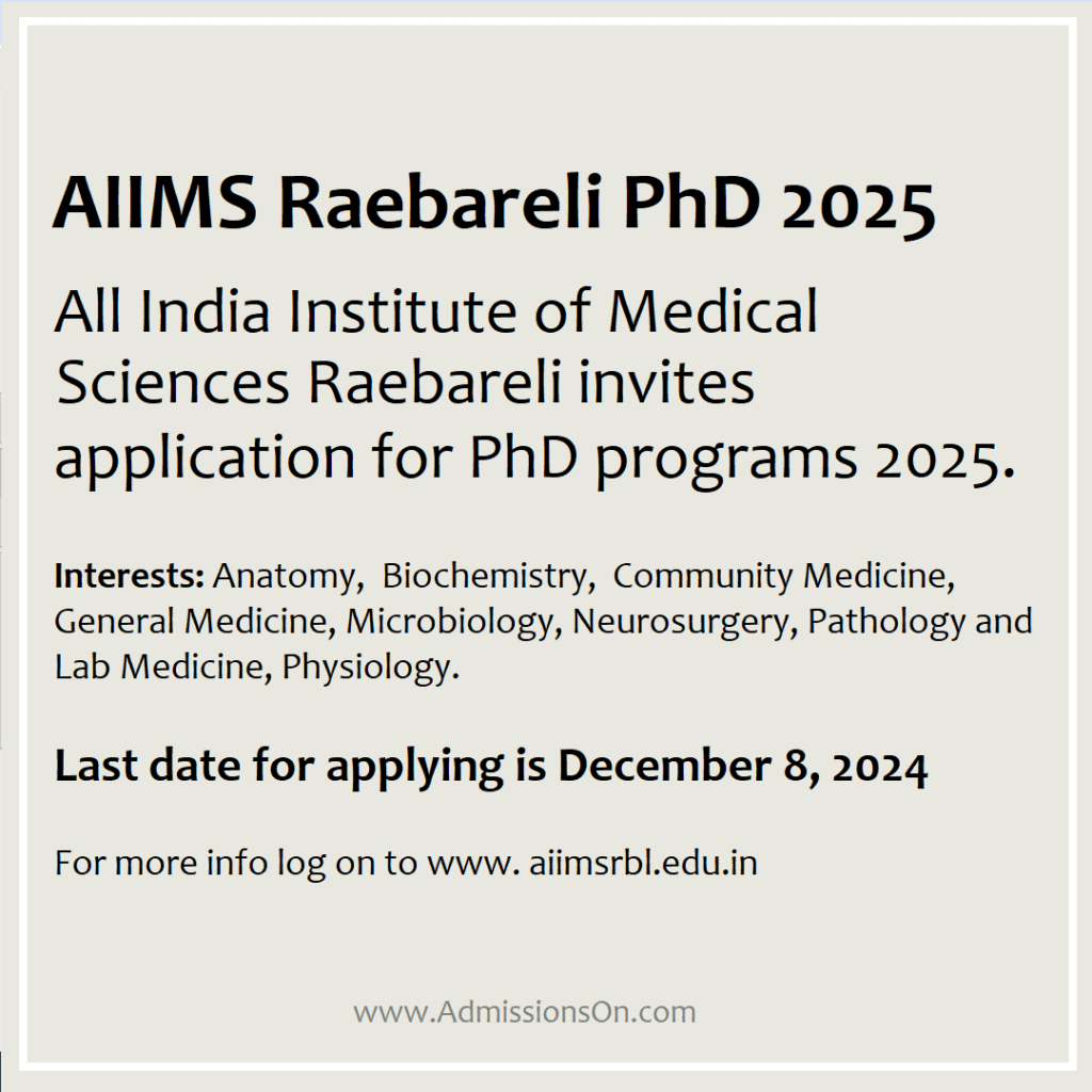 AIIMS Rae Bareli PhD 2025 Notice