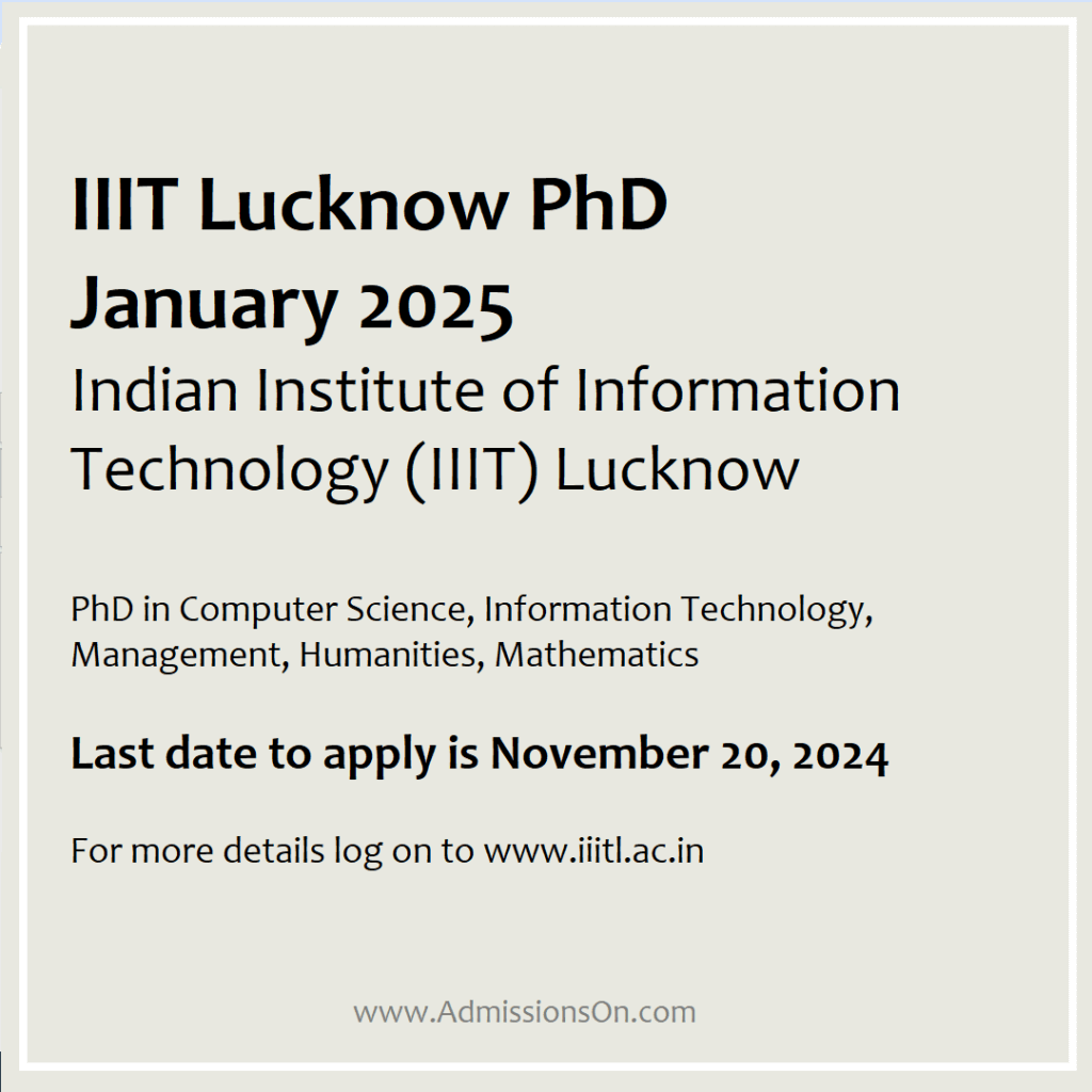 IIIT Lucknow PhD Jan 2025 admission notification