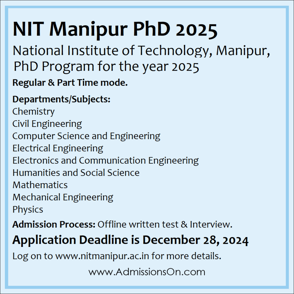 NIT Manipur PhD 2025 ADMISSION NOTICE