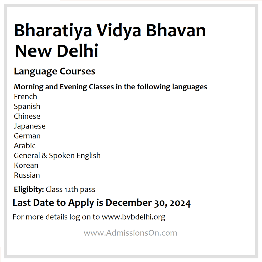 Bharatiya Vidya Bhavan language courses admission date