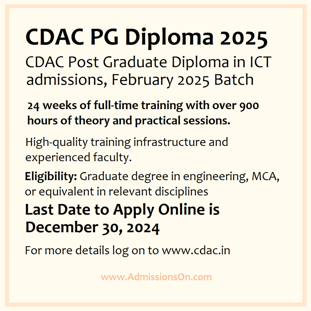 CDAC PG Diploma 2025 Admission Notice