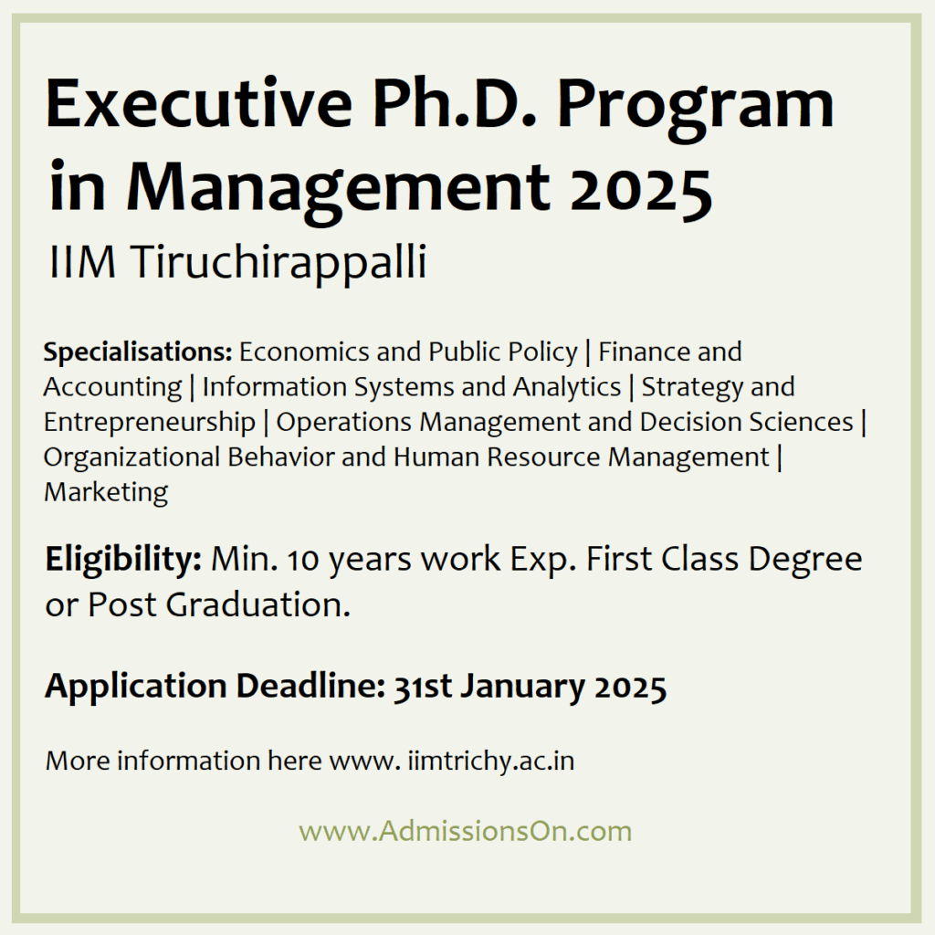 IIM Tiruchirappalli Executive PhD 2025