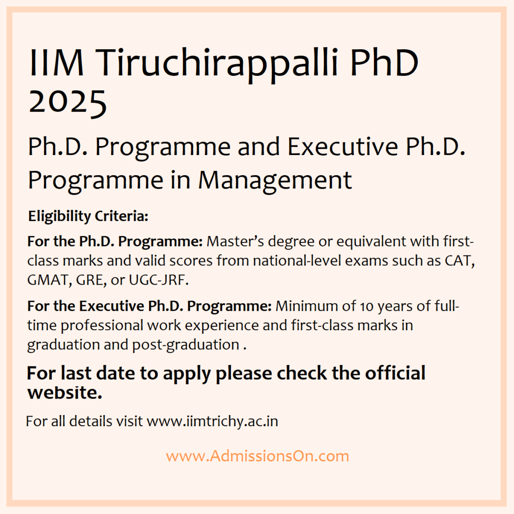 IIM Trichy PhD 2025 Admission Notice