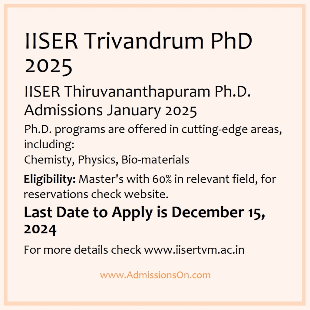 IISER Trivandrum PhD 2025 Admission Notice