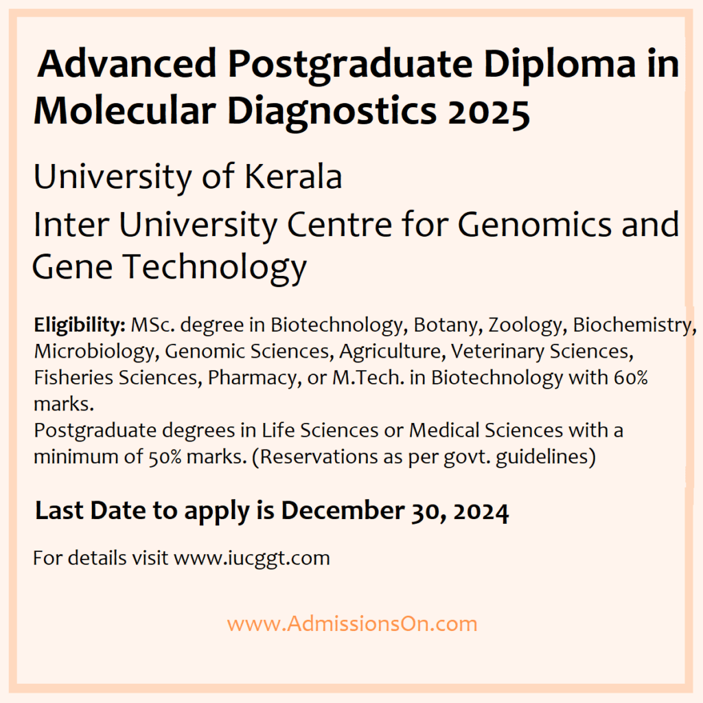 Kerala University PG Diploma in Molecular Diagnostics