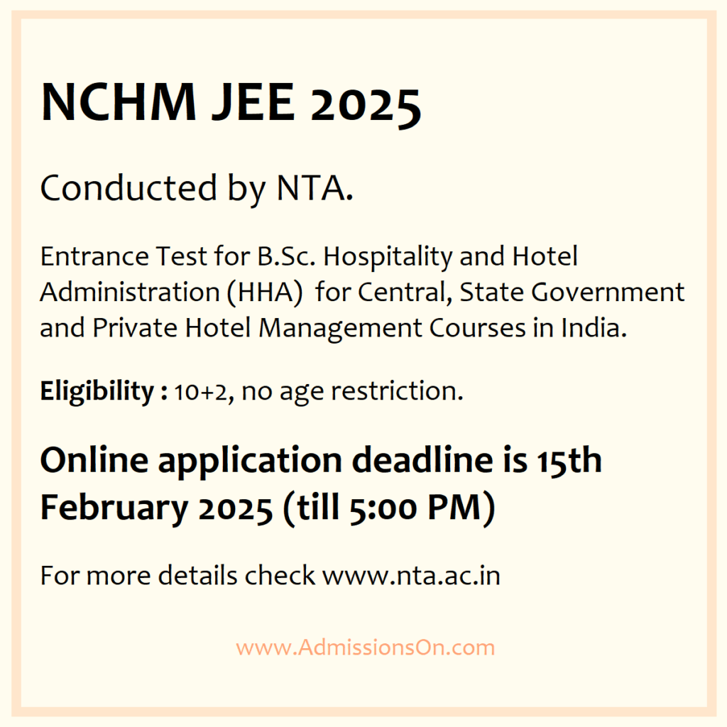 NCHM JEE 2025 Admission Notice