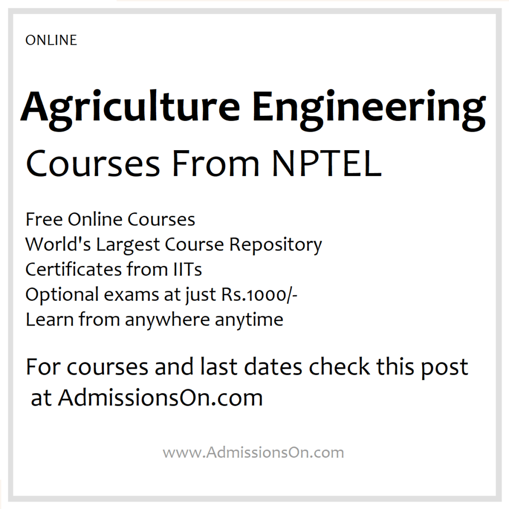 NPTEL Agriculture Engineering Courses 2025 list