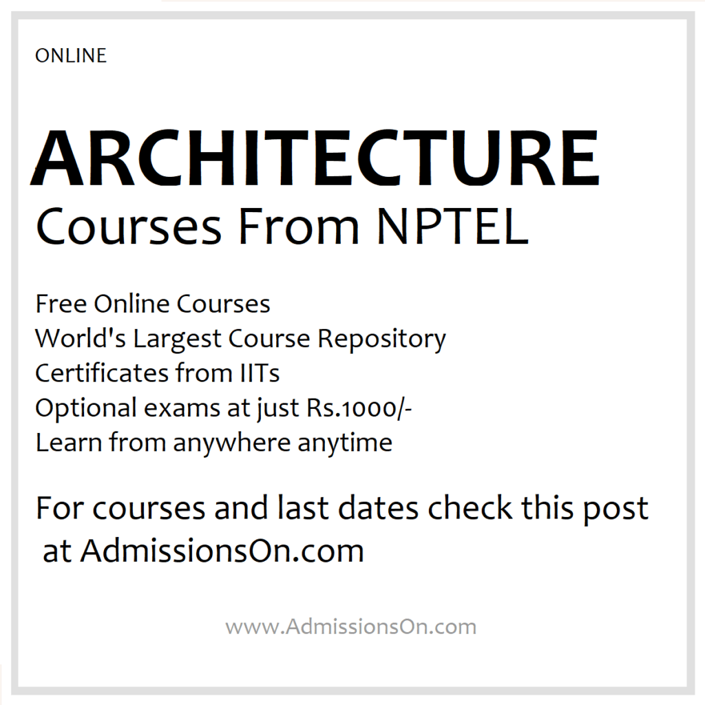 NPTEL Architecture courses 2025 List