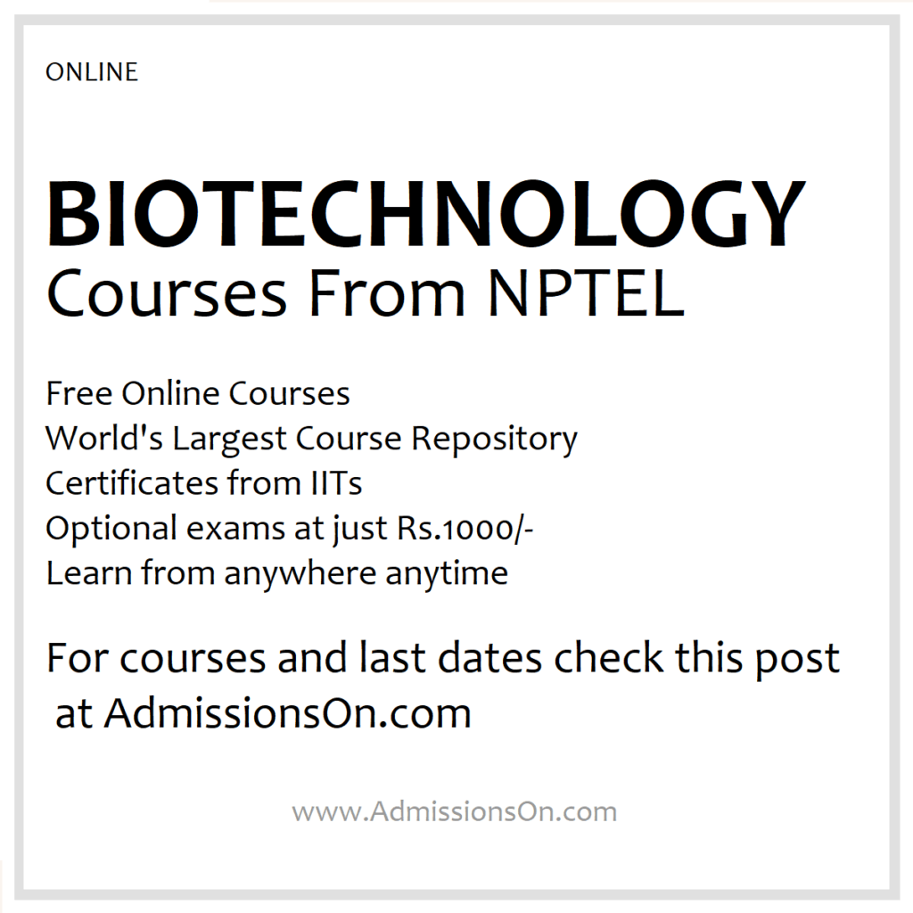 NPTEL Biotechnology Courses 2025 List