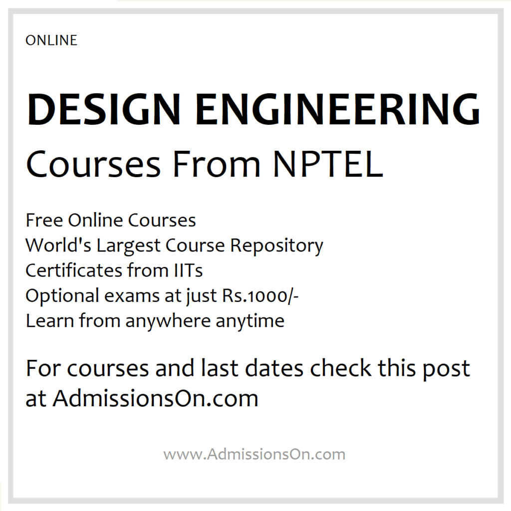 NPTEL Design Engineering Courses 2025 listing