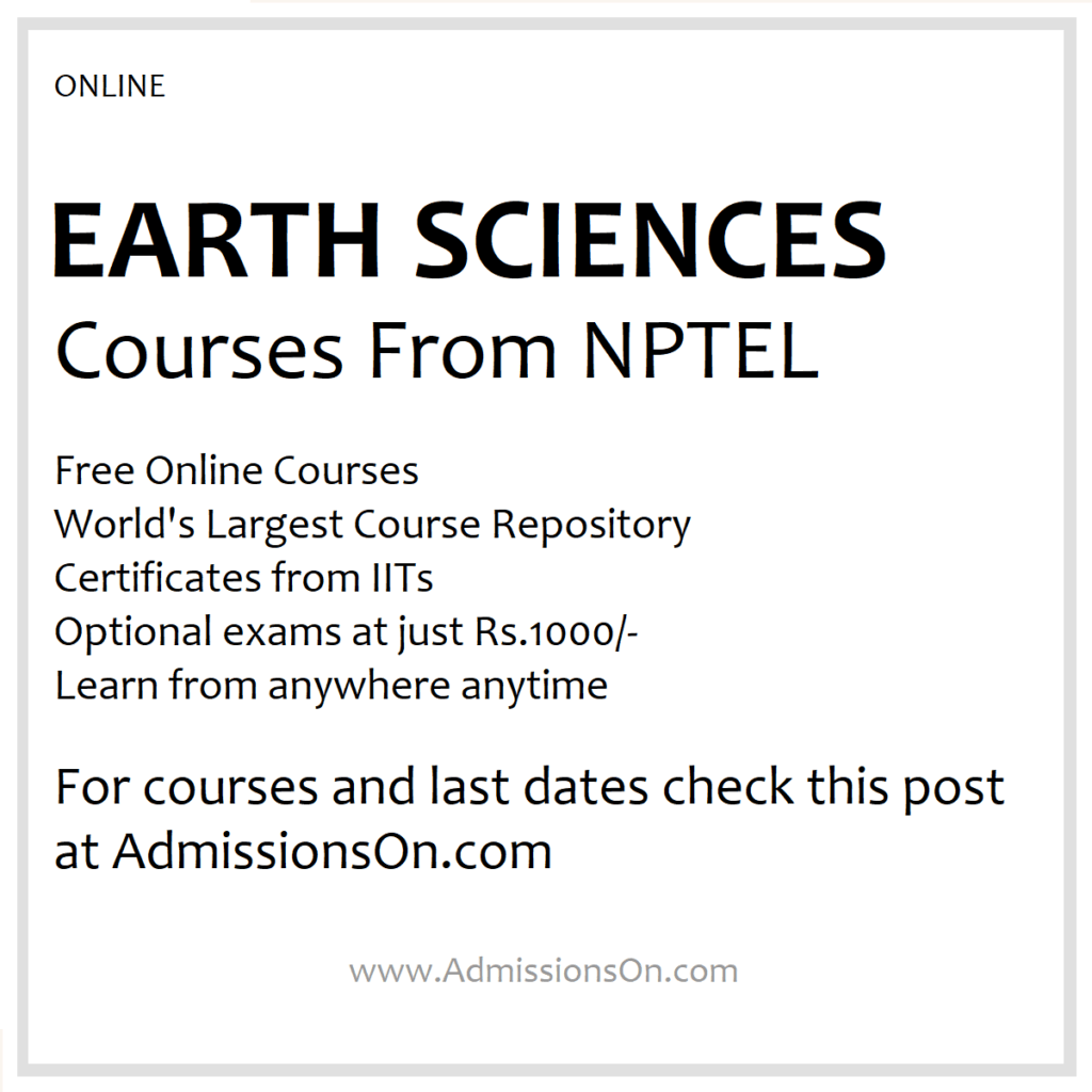 NPTEL Earth Sciences Courses 2025 List