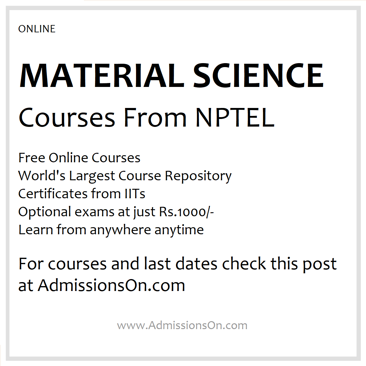 NPTEL Material Science Course 2025 List