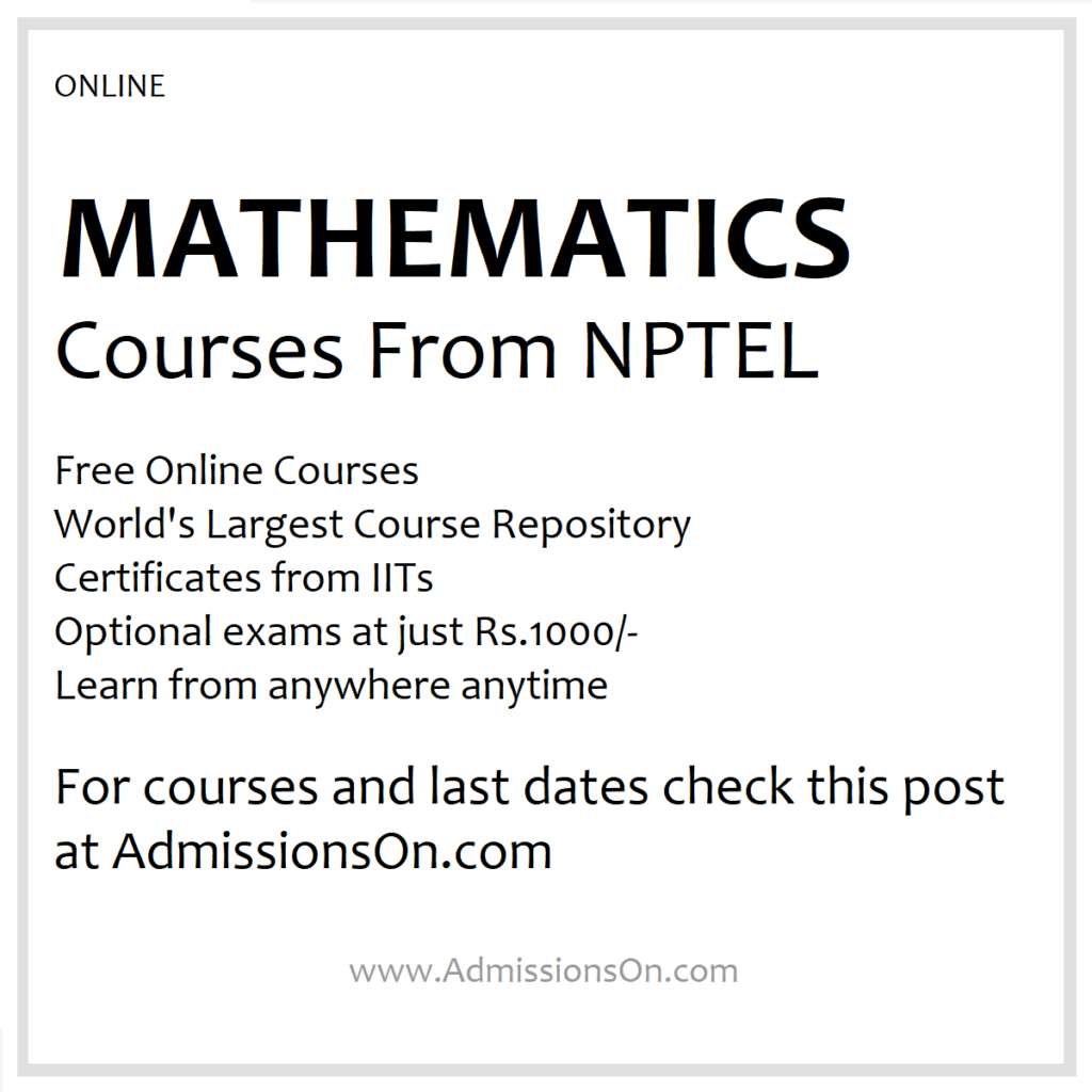 NPTEL Mathematics Courses 2025 List