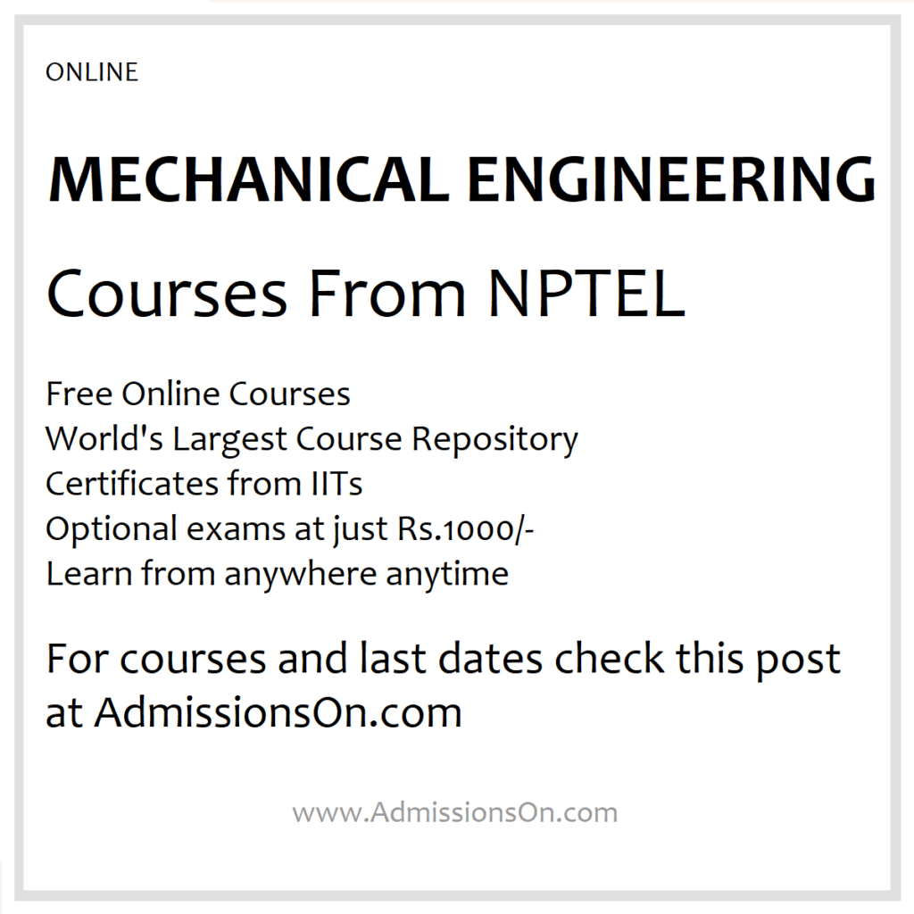 NPTEL Mechanical Engineering Courses 2025 List