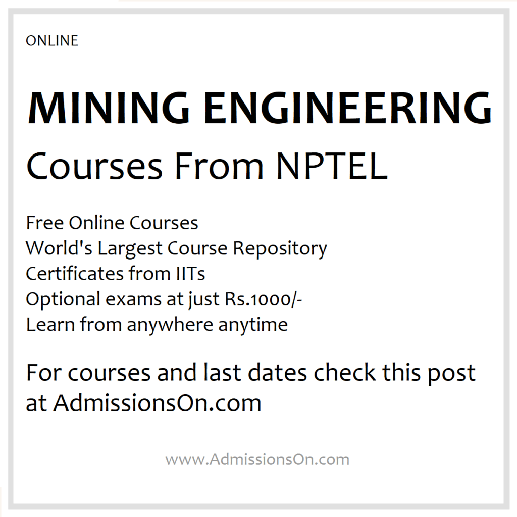 NPTEL Mining Engineering Courses 2025