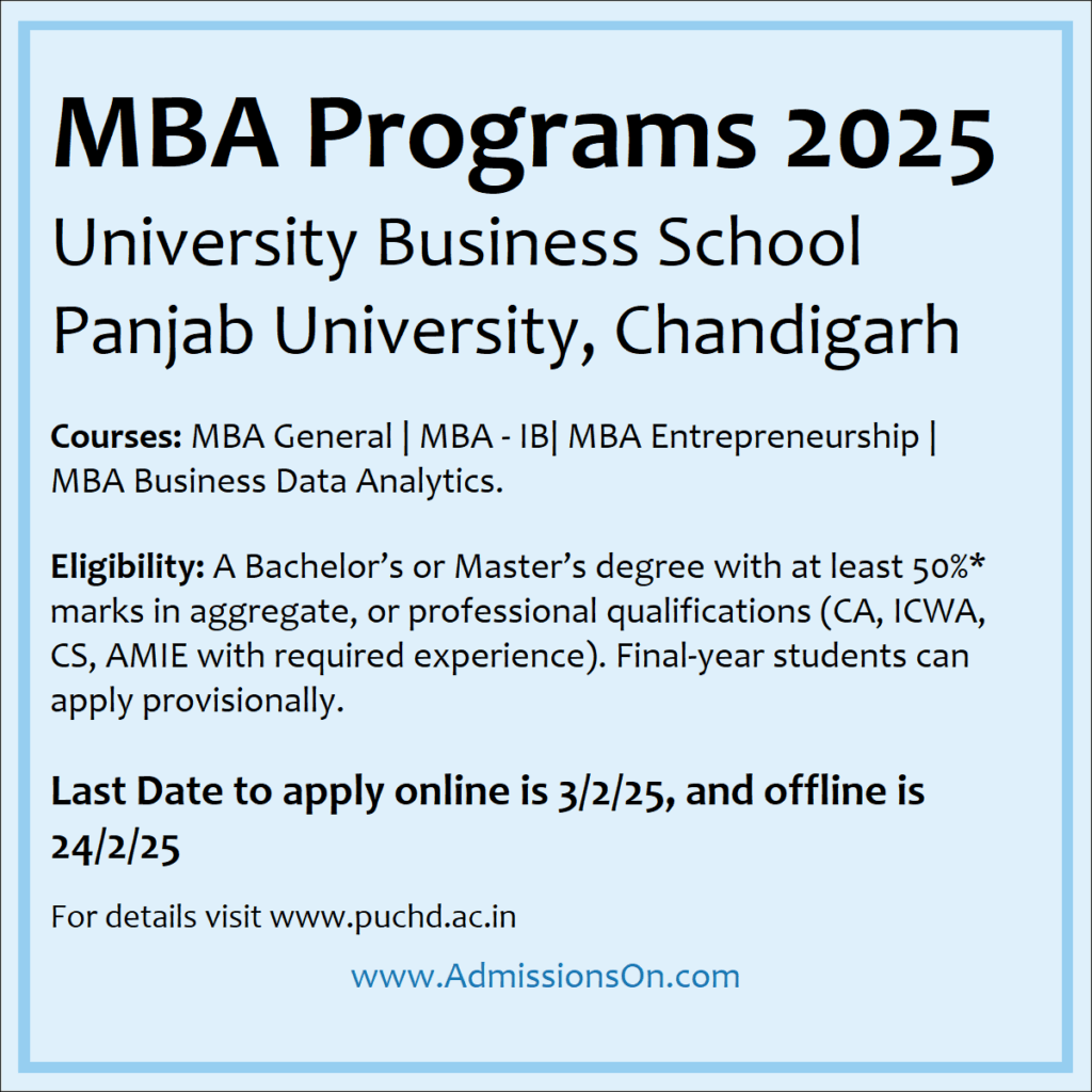 Panjab University MBA 2025 Admission Notice