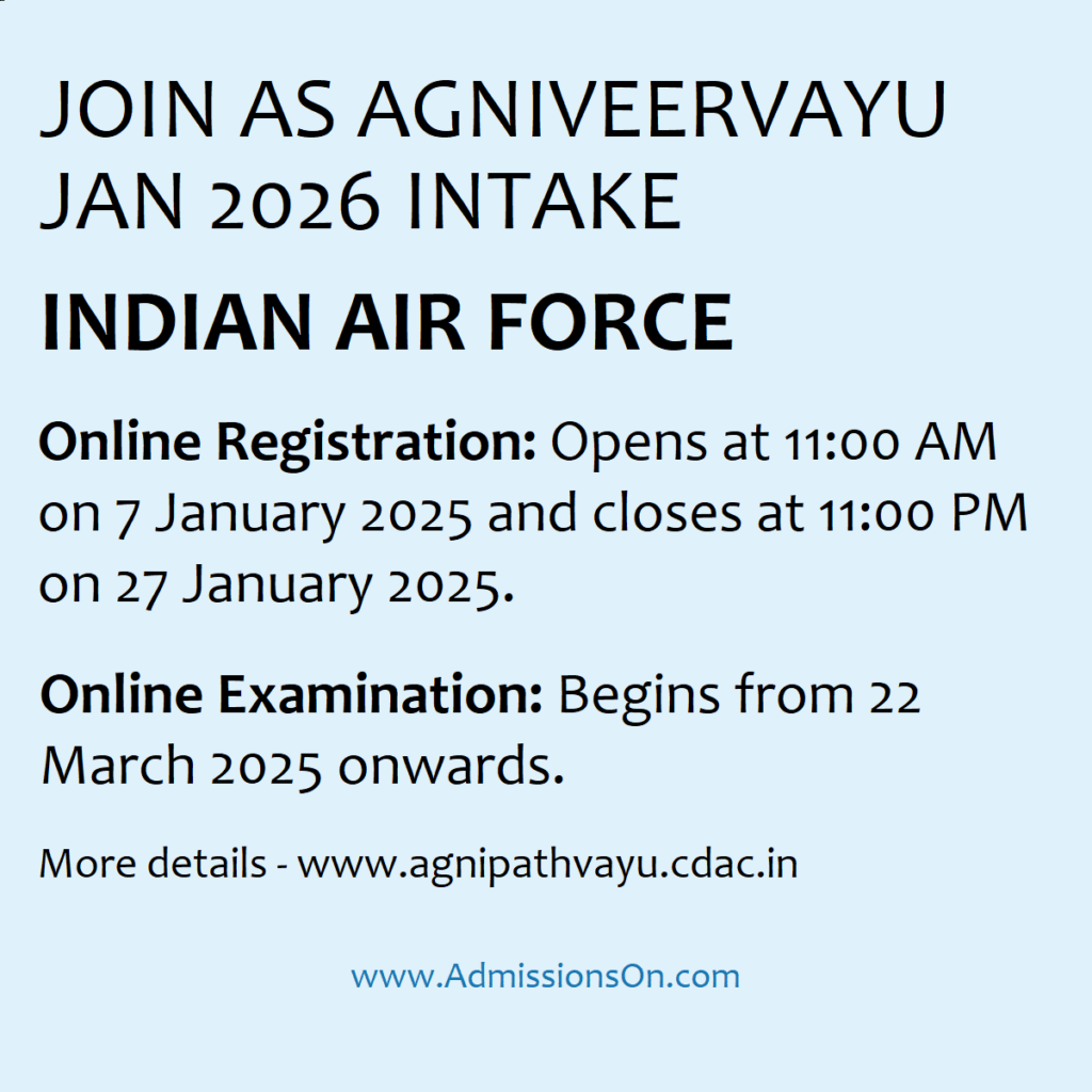 AGNIVEERVAYU 2026 Last Date to Apply AND OTHER DETAILS