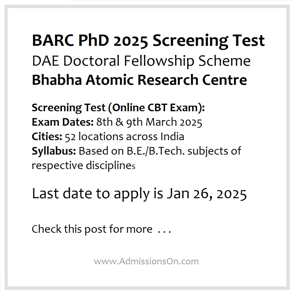 BARC PHD 2025 info