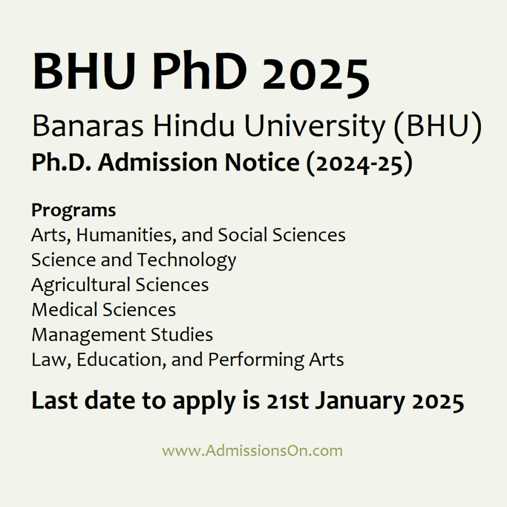 BHU PhD 2025 Last Date details