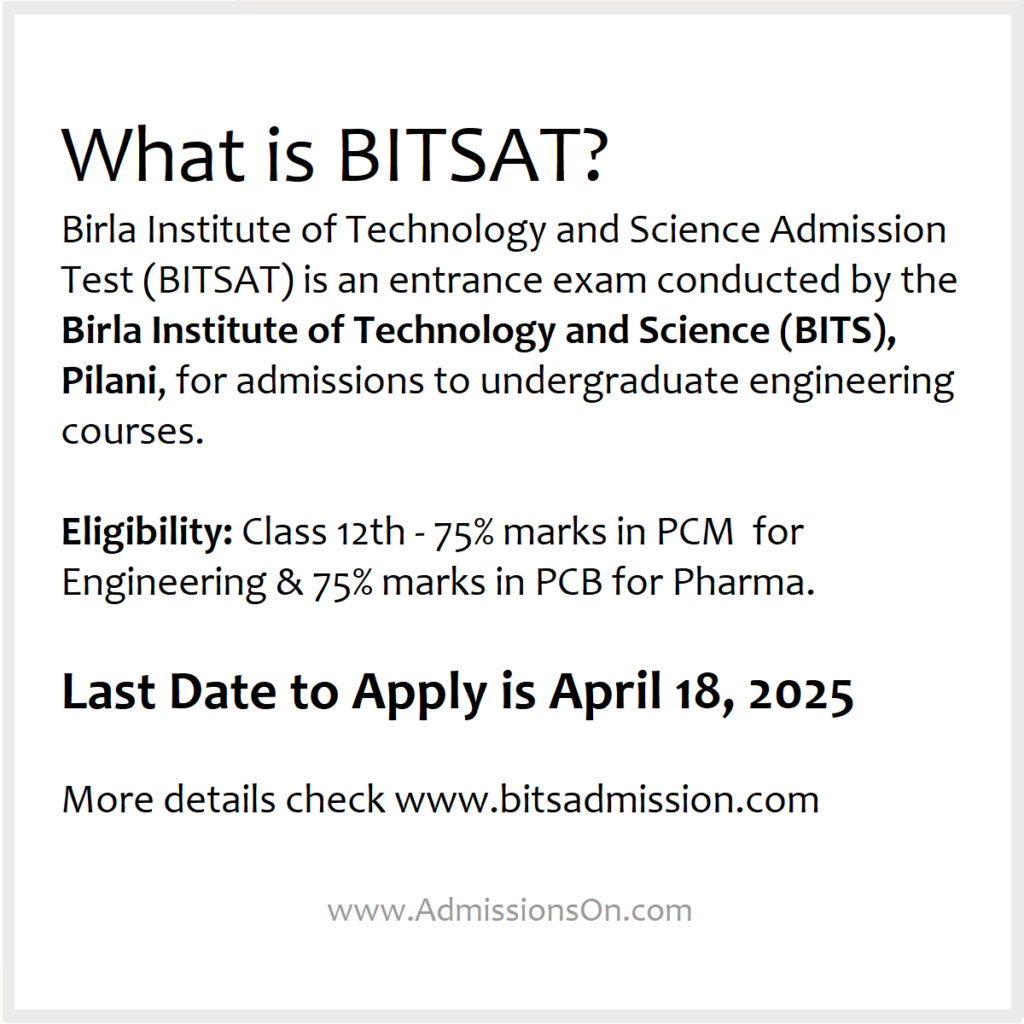 BITSAT 2025 Last Date to Apply and other details