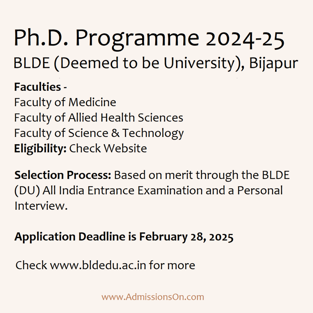 BLDE PhD Admission deadline