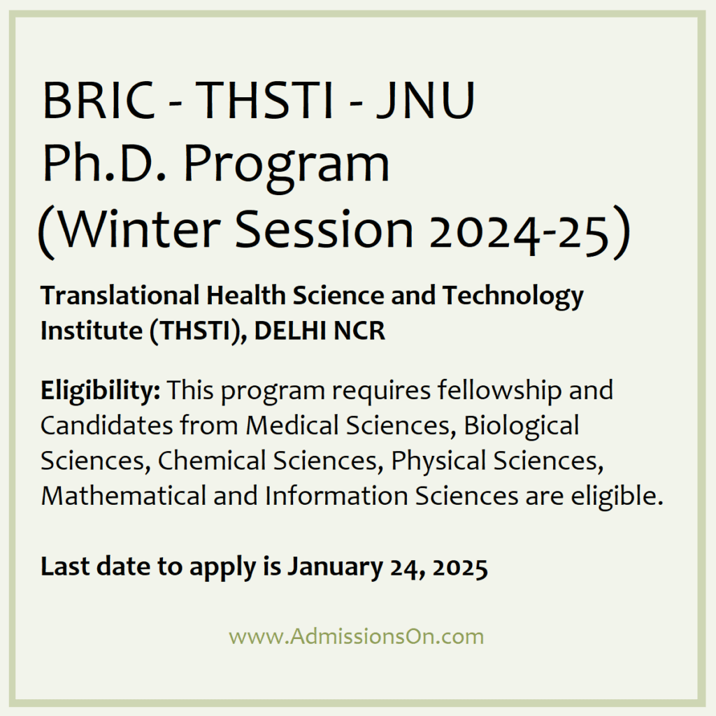 BRIC THSTI PhD notice