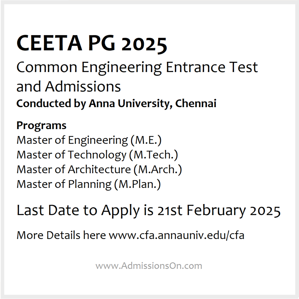 CEETA PG 2025 Last Date and other details