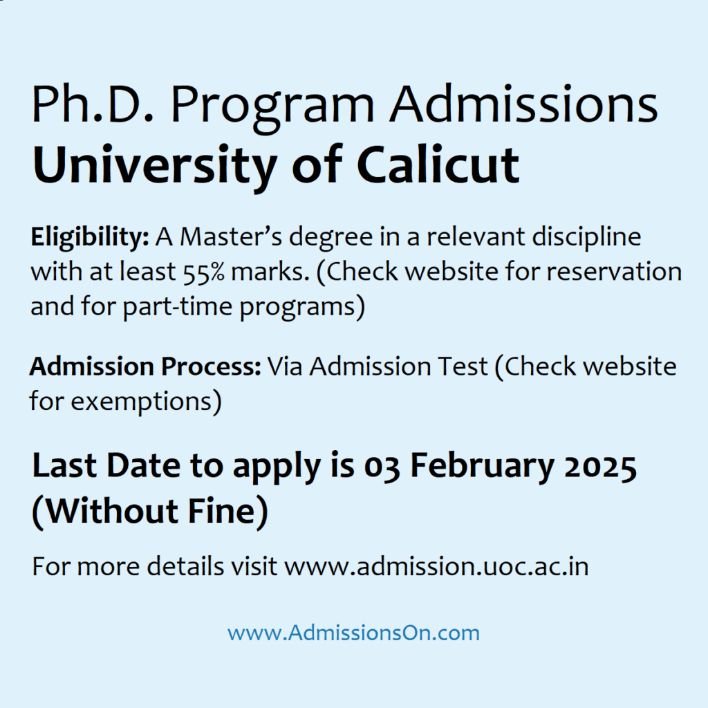 Calicut University PhD Last Date Eligibility etc.