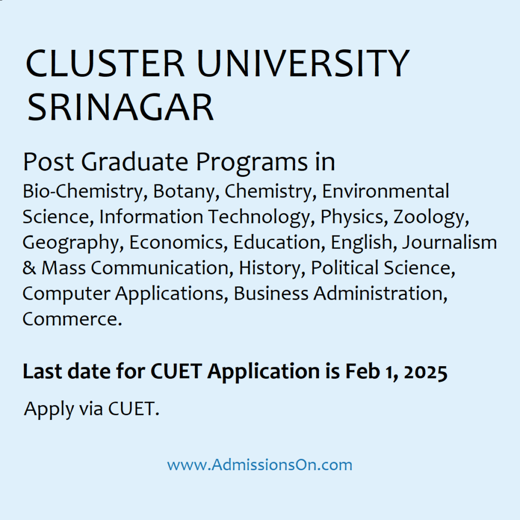 Cluster University Srinagar PG Programs 2025