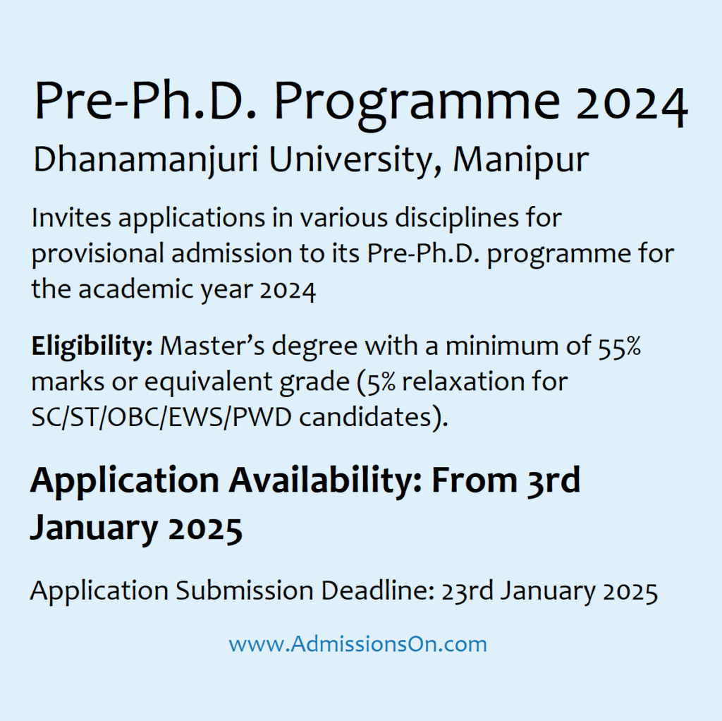 Dhanamanjuri University Pre PhD 2024 notice