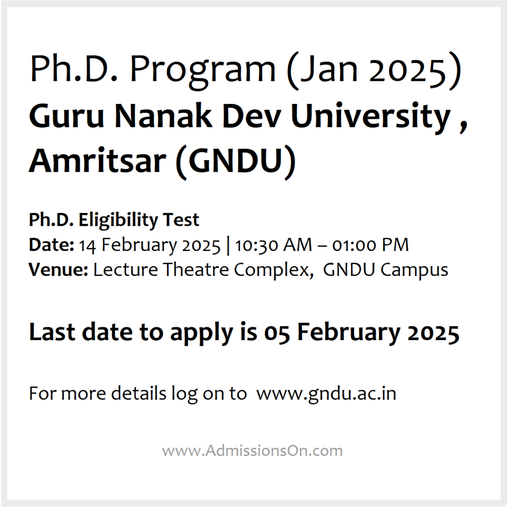 GNDU PhD Last Date to Apply