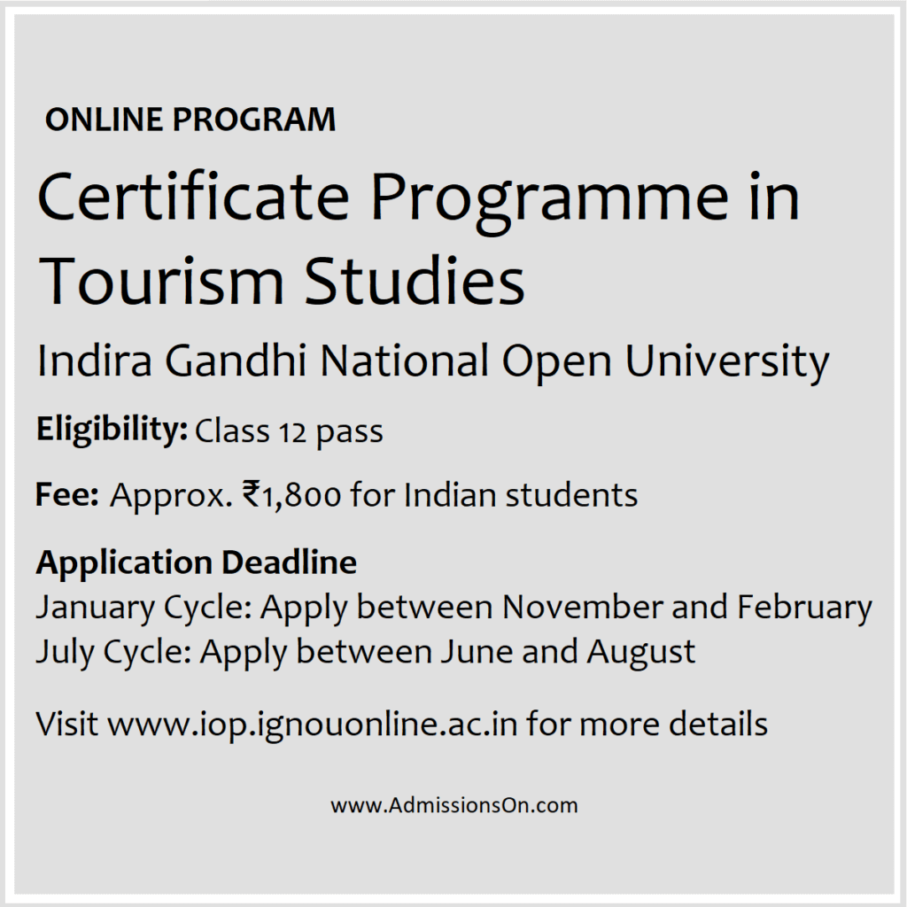 IGNOU Certificate in Tourism Studies Information