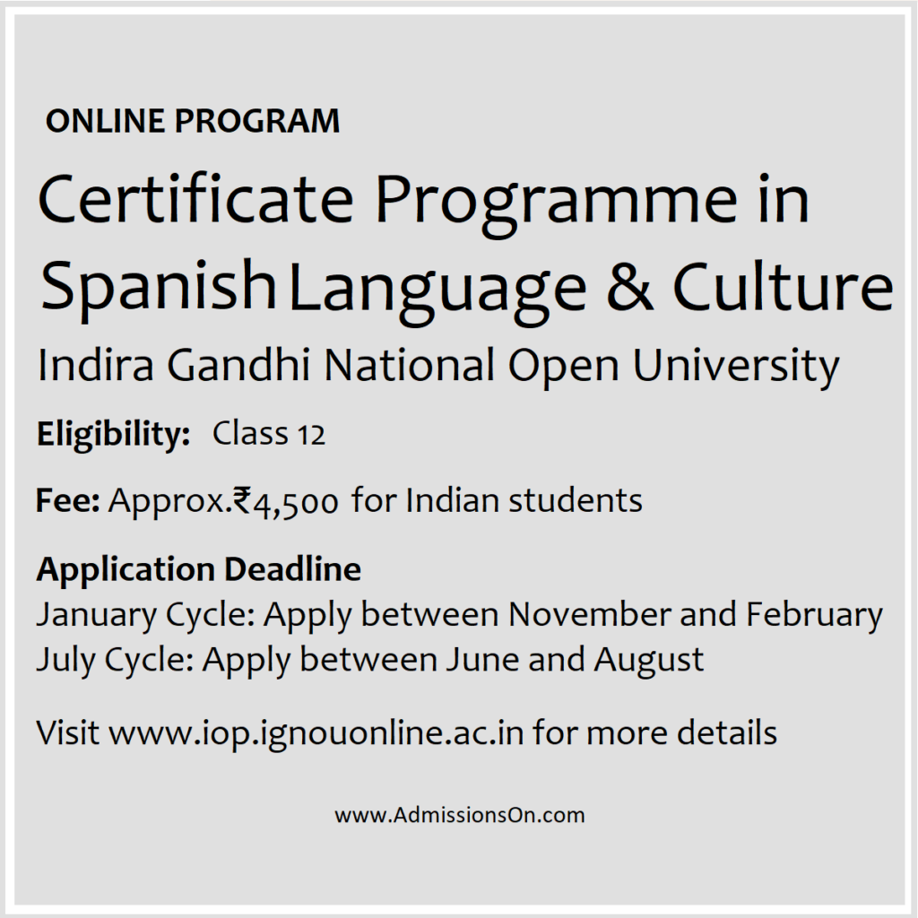 IGNOU Online Certificate Programme in Spanish info