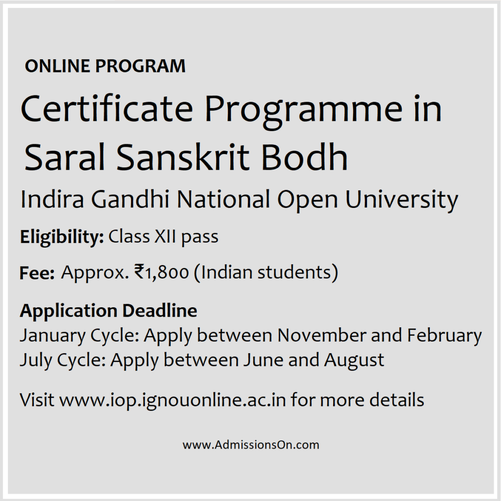 IGNOU Online Certificate in Saral Sanskrit Bodh