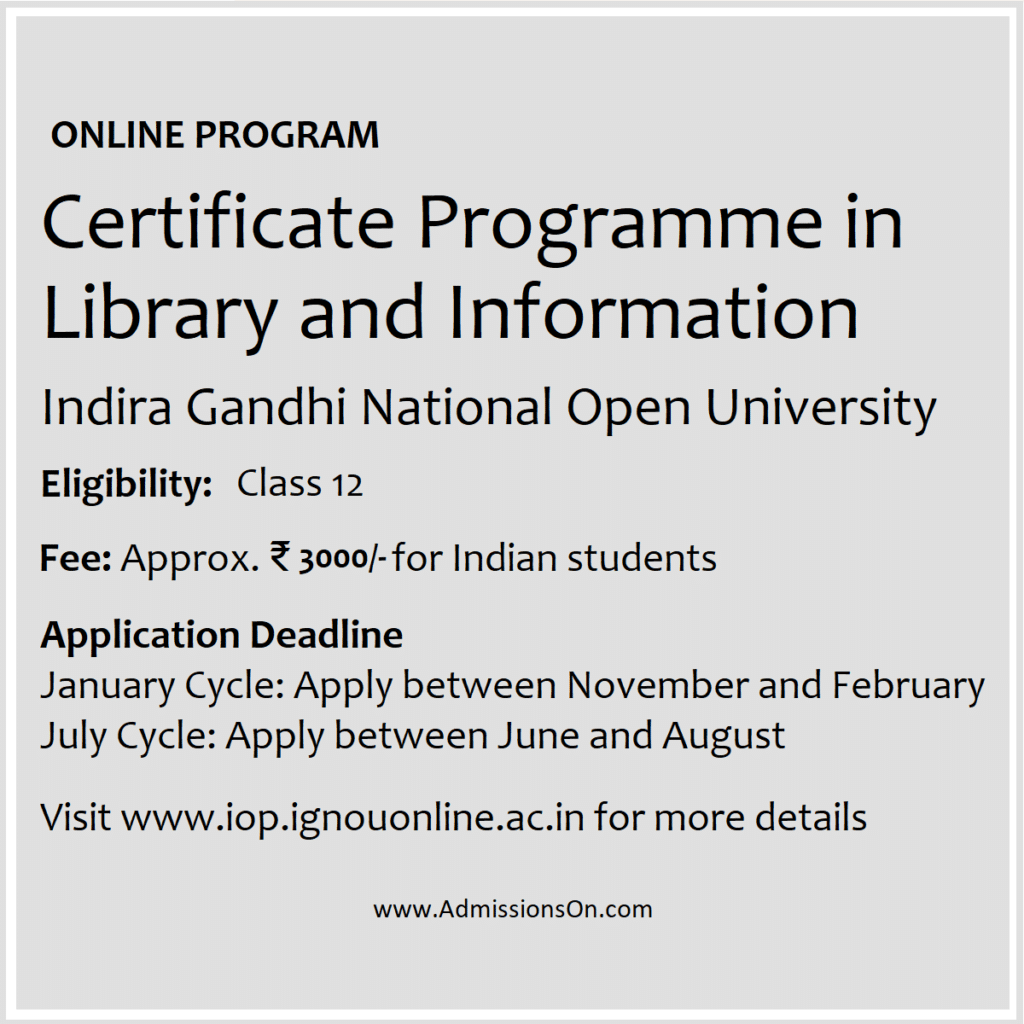 IGNOU Online Programme in Library and Information Science Notice