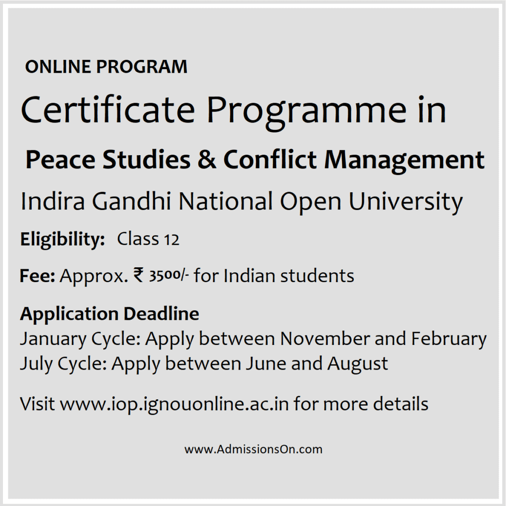 IGNOU Online Programme in Peace Studies and Conflict Management