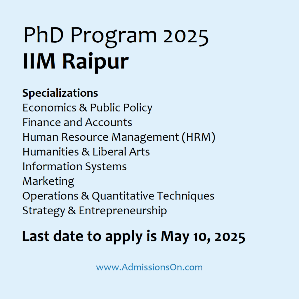 IIM Raipur PhD Admission Alert