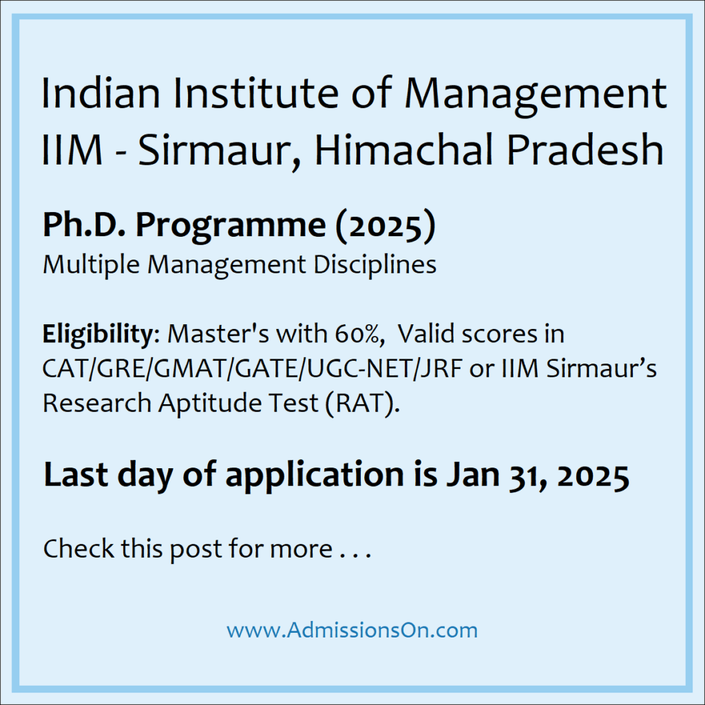 IIM SIRMAUR PHD 2025 NOTICE