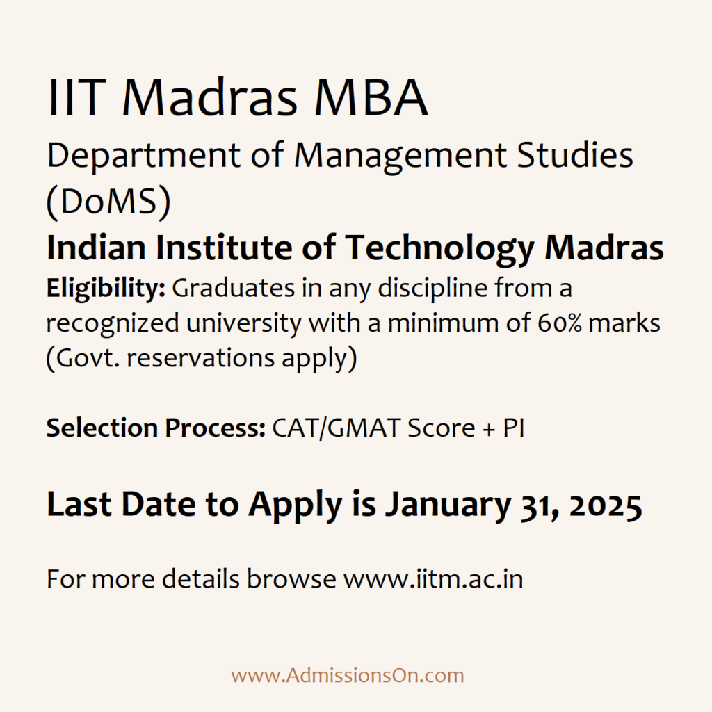 IIT Madras MBA Last Date and other details